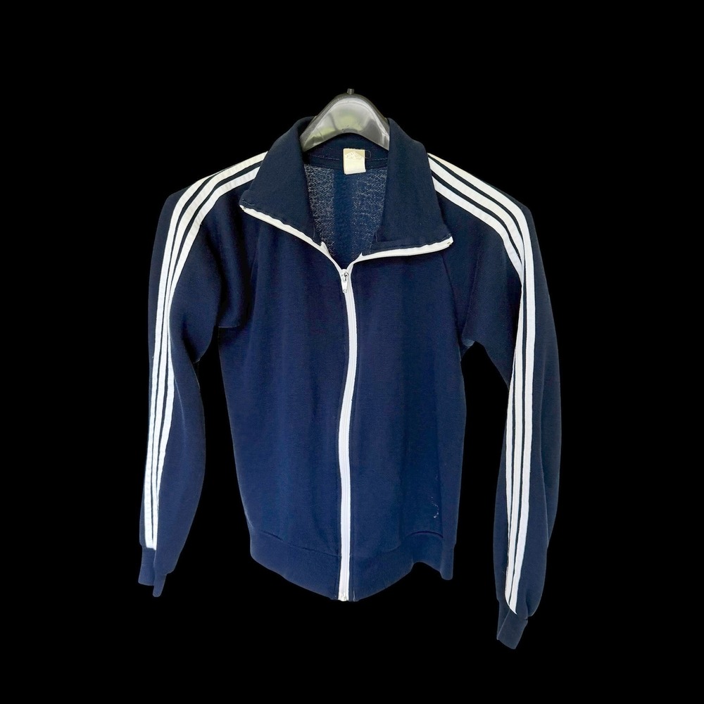 70's Sears Boys‎ Track Jacket Navy Blue White Stripe Full Zip Women's XXS